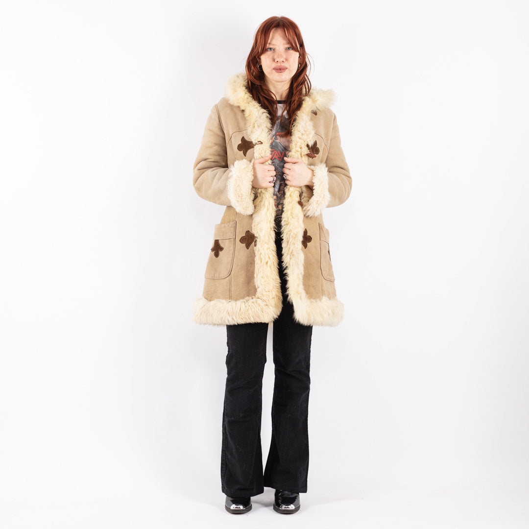 Vintage 70's Women Sheepskin Coat in Beige