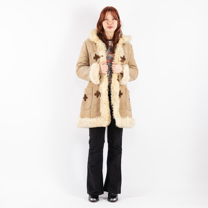 Vintage 70's Women Sheepskin Coat in Beige