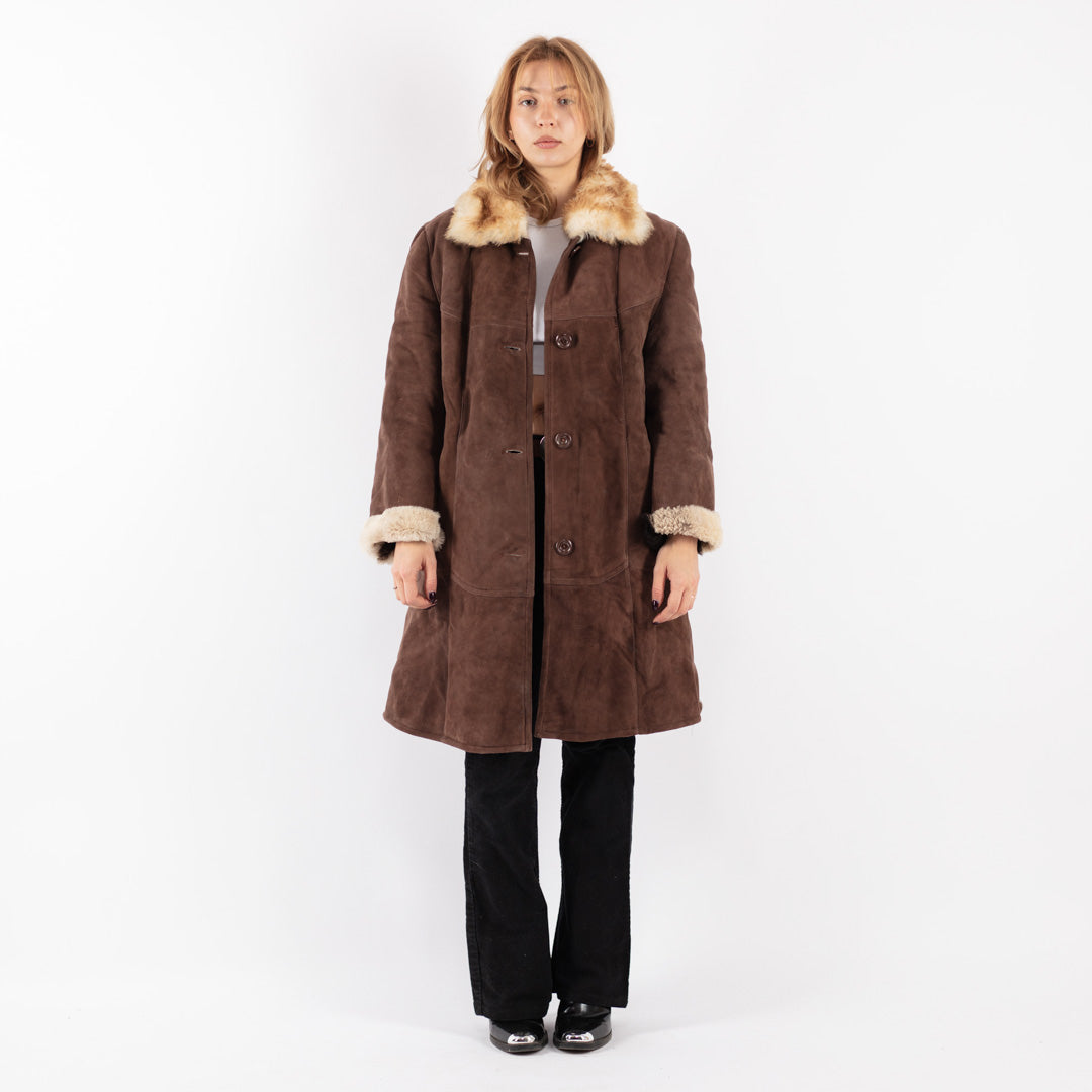 Vintage 70's Women Sheepskin Coat in Brown