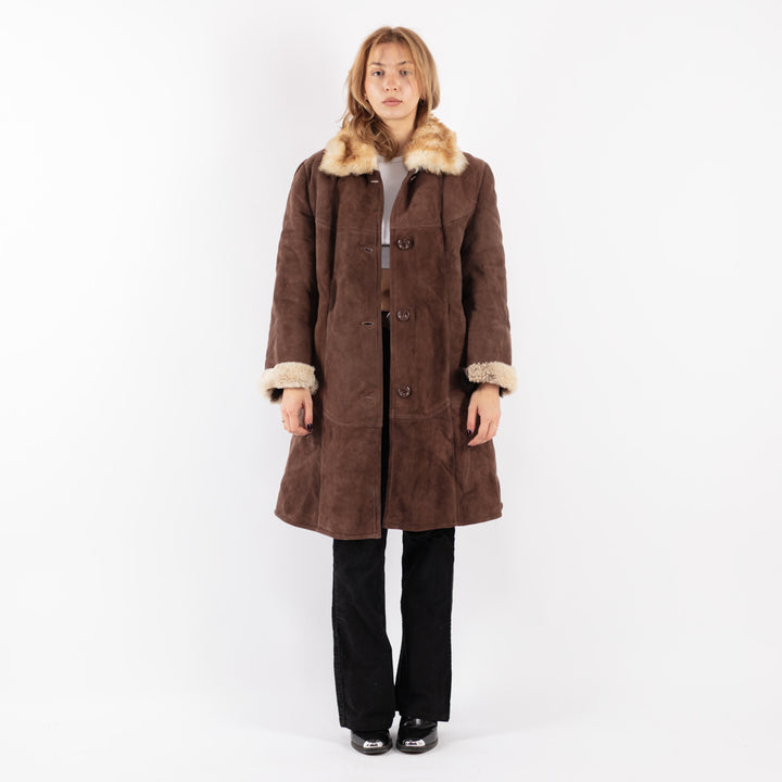 Vintage 70's Women Sheepskin Coat in Brown