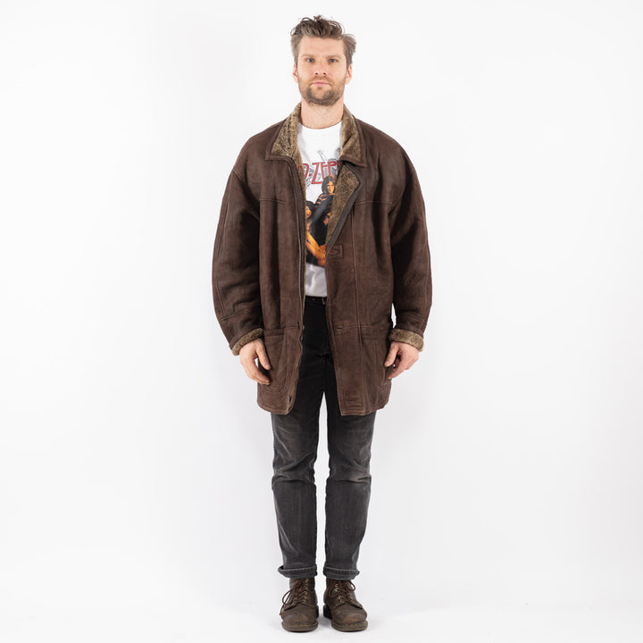 Vintage 90's Men Sheepskin Coat in Brown