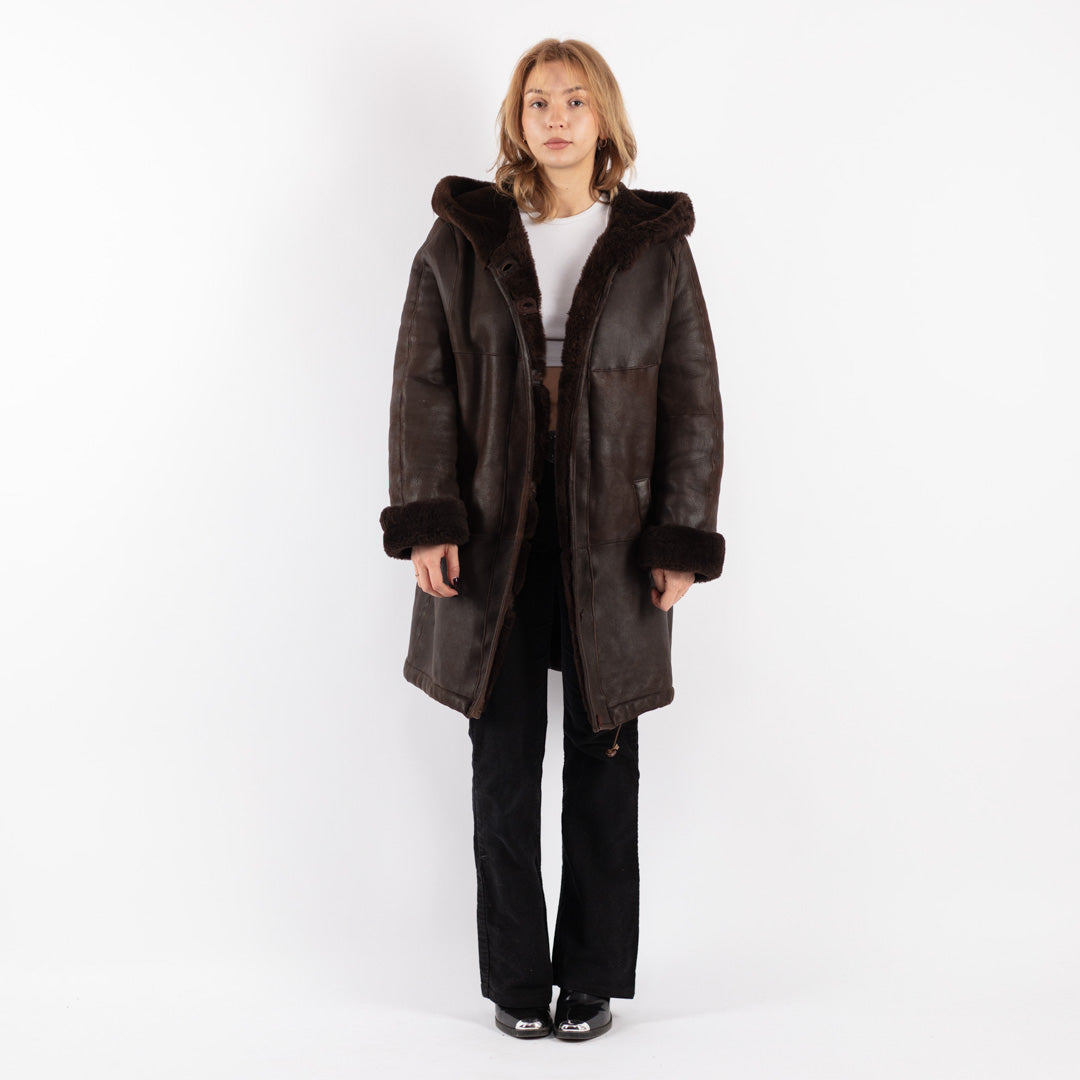 Vintage 80's Women Sheepskin Coat in Brown