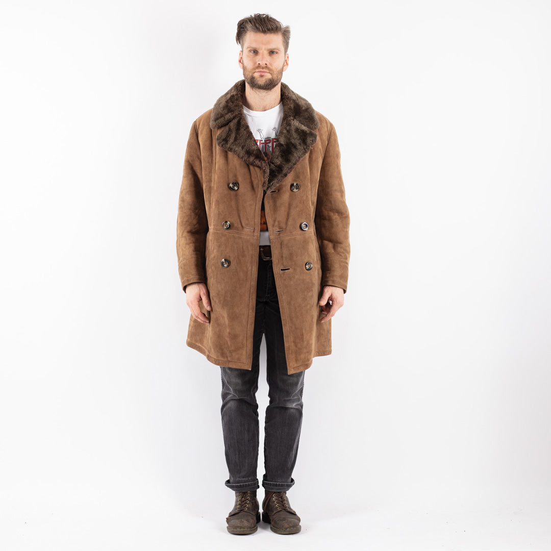 Vintage 70's Men Sheepskin Coat in Beige