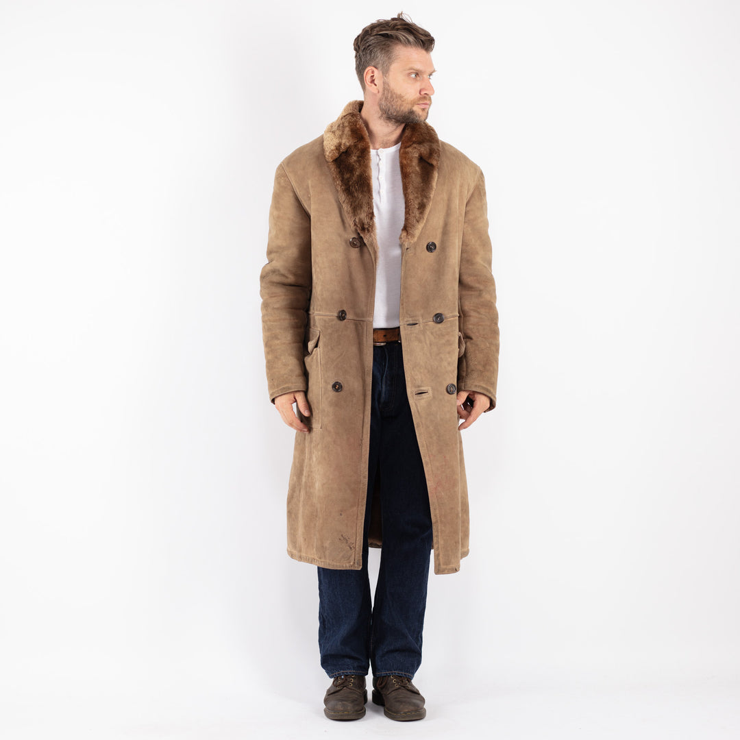 Vintage 70's Men Sheepskin Coat in Beige