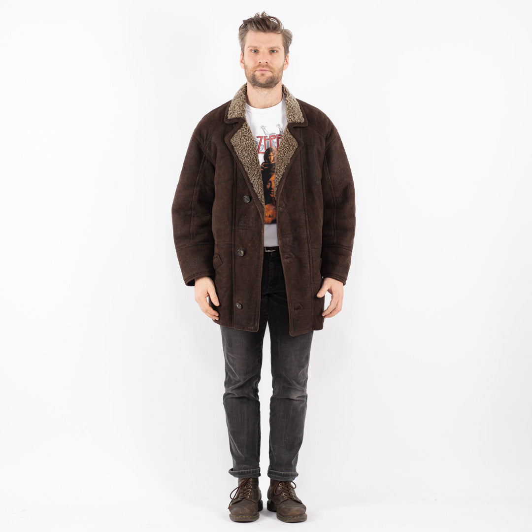 Vintage 90's Men Sheepskin Coat in Brown