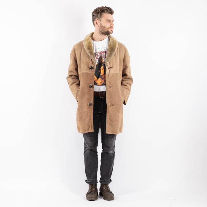 Vintage 70's Men Sheepskin Coat in Beige