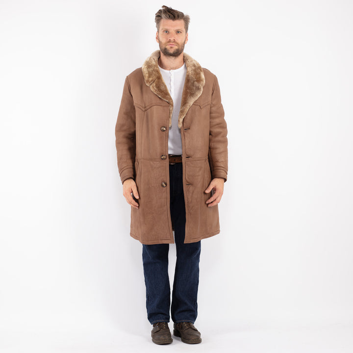 Vintage Men Sheepskin Coat in Beige