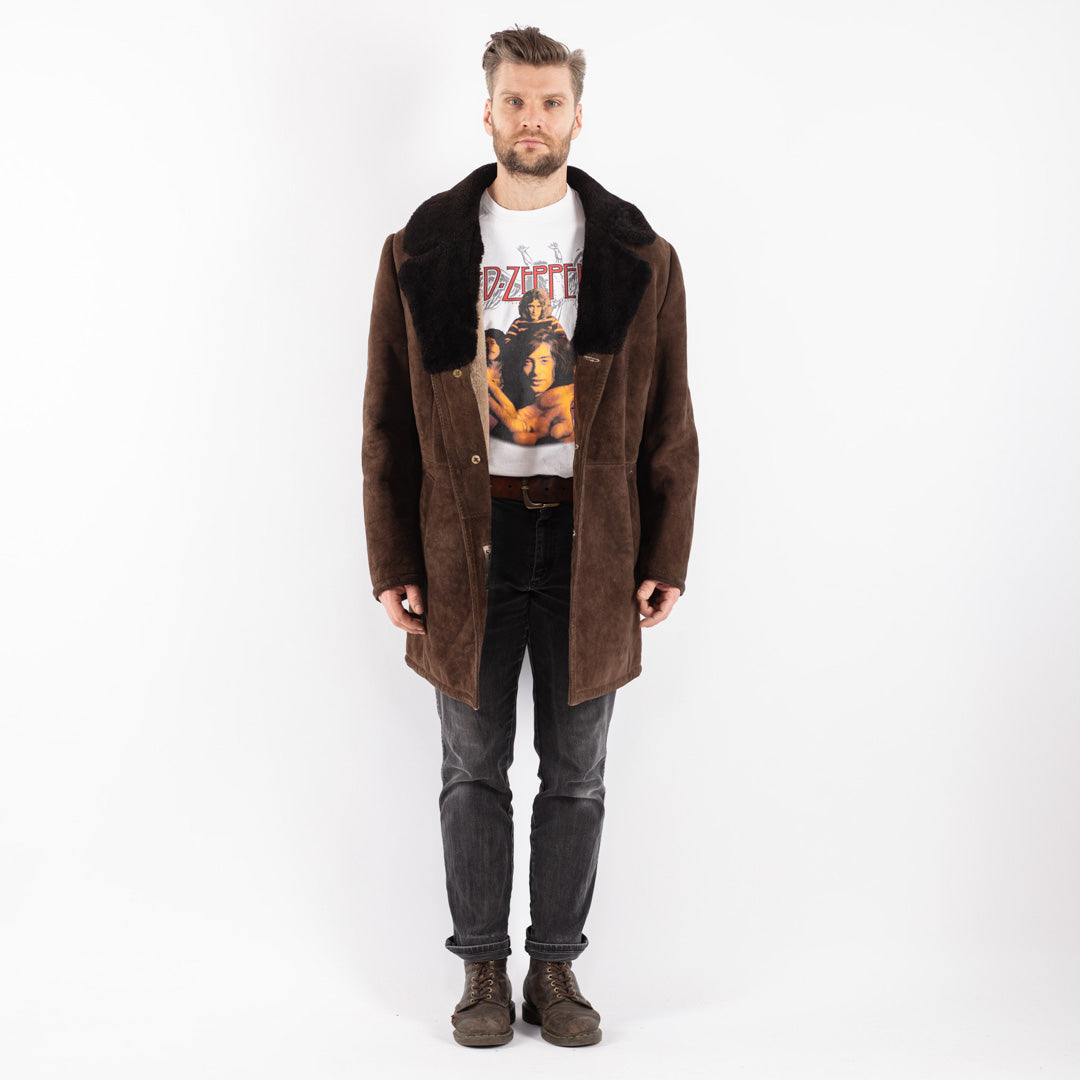 Vintage 70's Men Sheepskin Coat in Brown