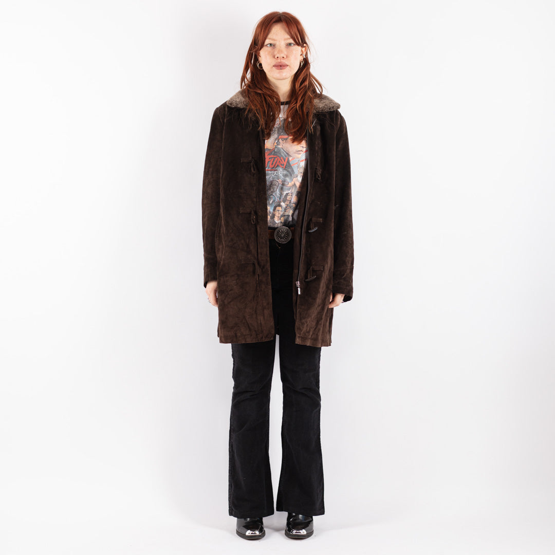 Vintage 90's Women Suede Coat in Brown