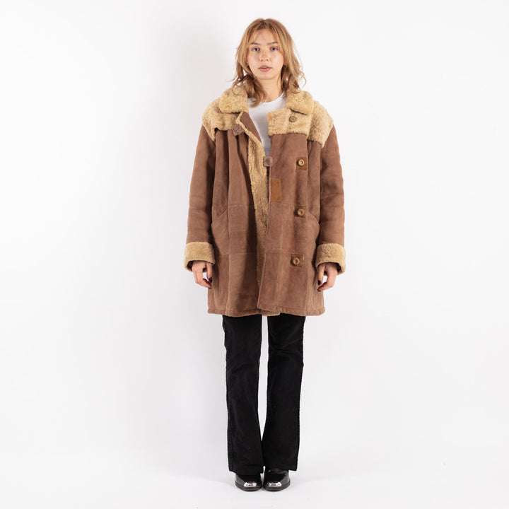 Vintage 70's Women Sheepskin Coat in Brown