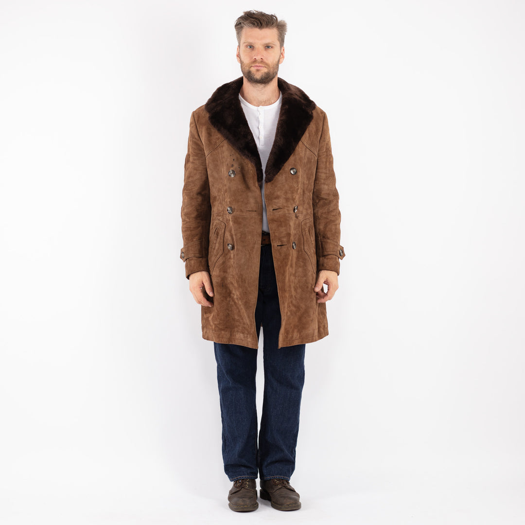 Vintage Men Suede Sherpa Coat in Brown