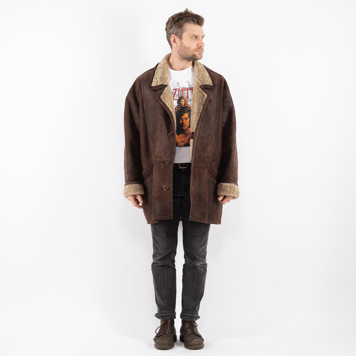 Vintage 90's Men Sheepskin Coat in Brown