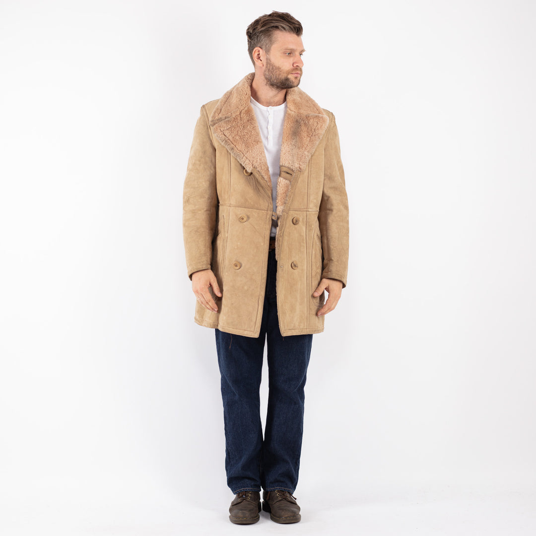 Vintage 70's Men Sheepskin Coat in Beige