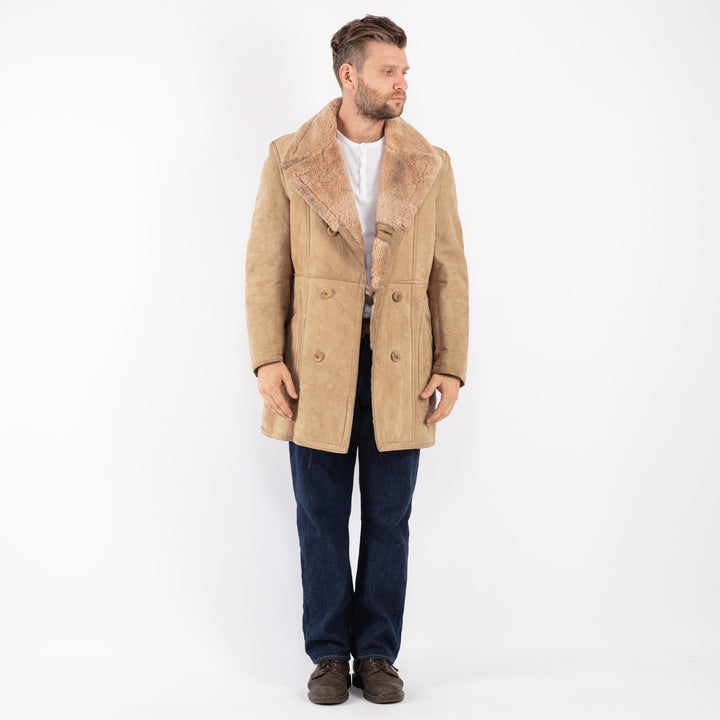 Vintage 70's Men Sheepskin Coat in Beige