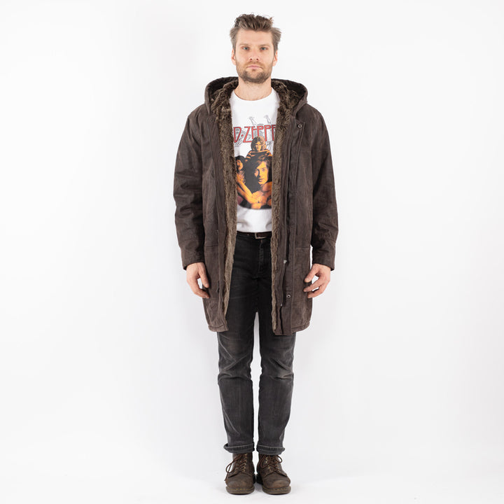 Vintage 90's Men Suede Sherpa Coat in Brown