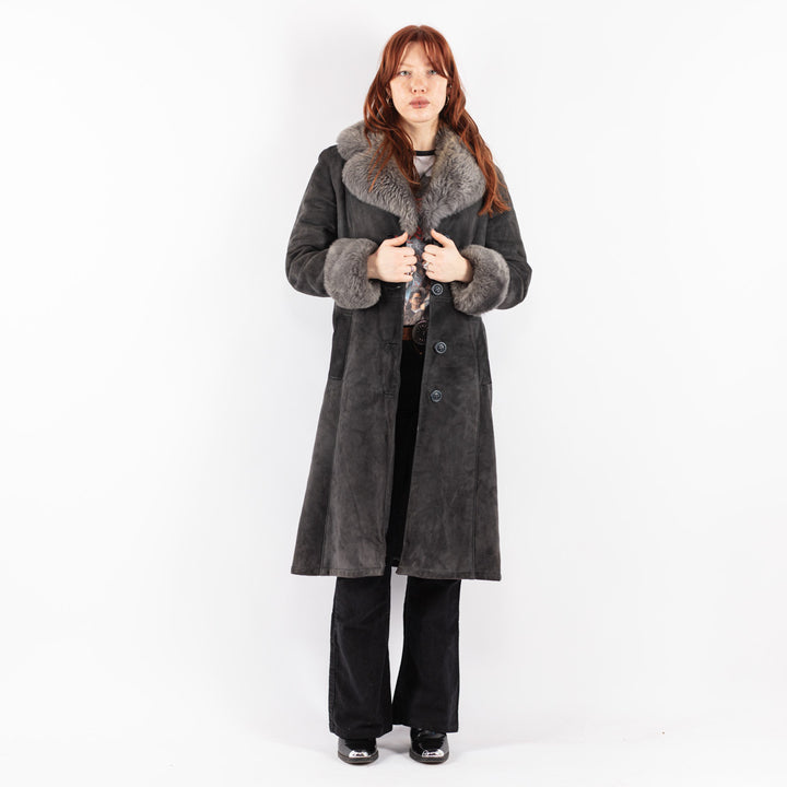 Vintage 70's Women Sheepskin Coat in Gray