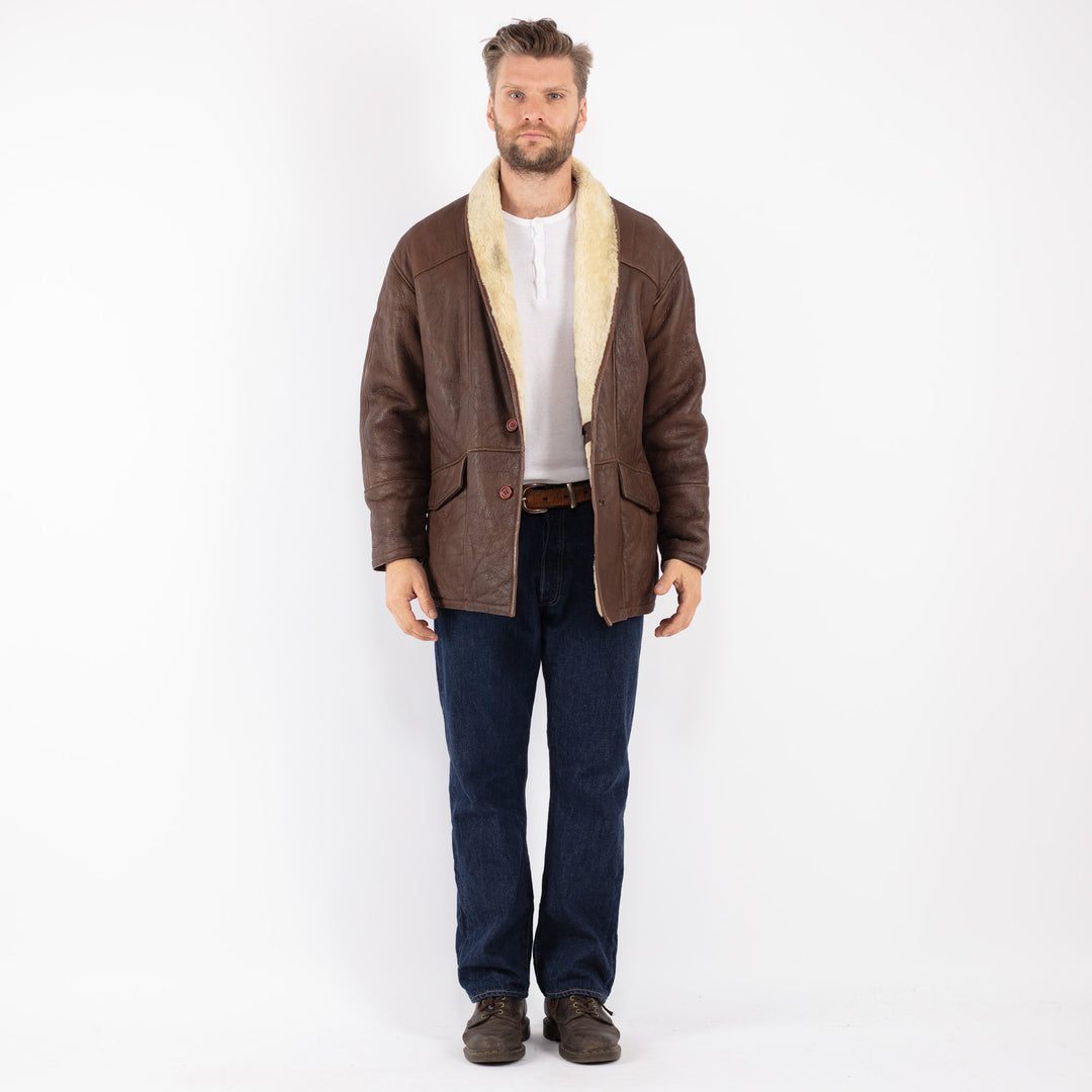 Vintage Men Sheepskin Coat in Brown