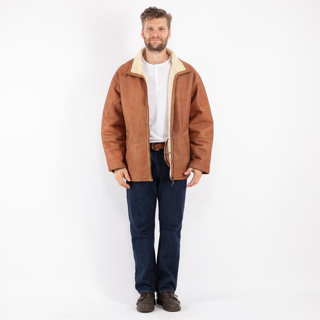 Vintage Men Sheepskin Coat in Brown