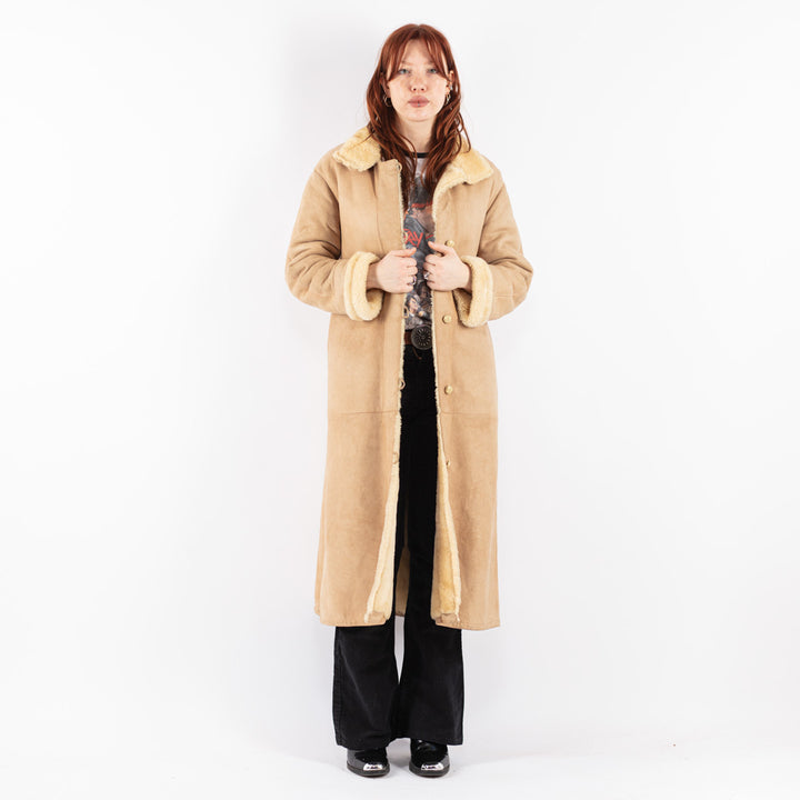 Vintage 70's Women Sheepskin Coat in Beige