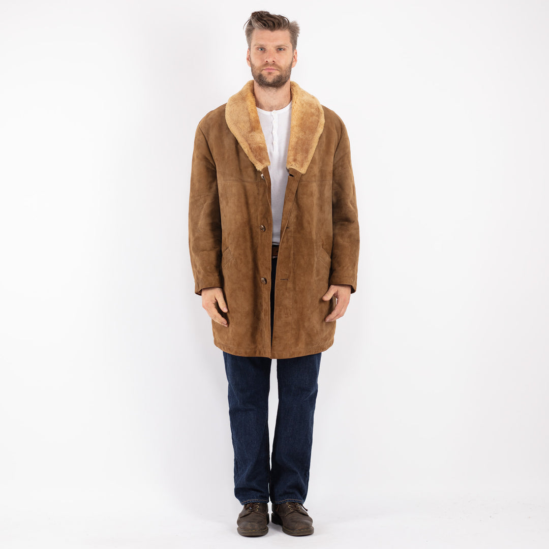 Vintage 70's Men Suede Sherpa Coat in Brown