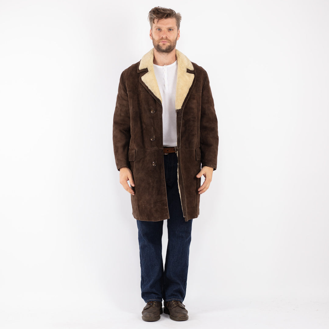 Vintage 70's Men Sheepskin Coat in Brown