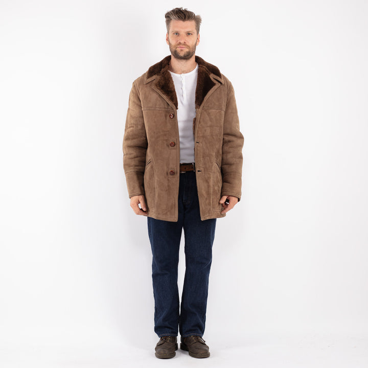 Vintage 70's Men Sheepskin Coat in Beige