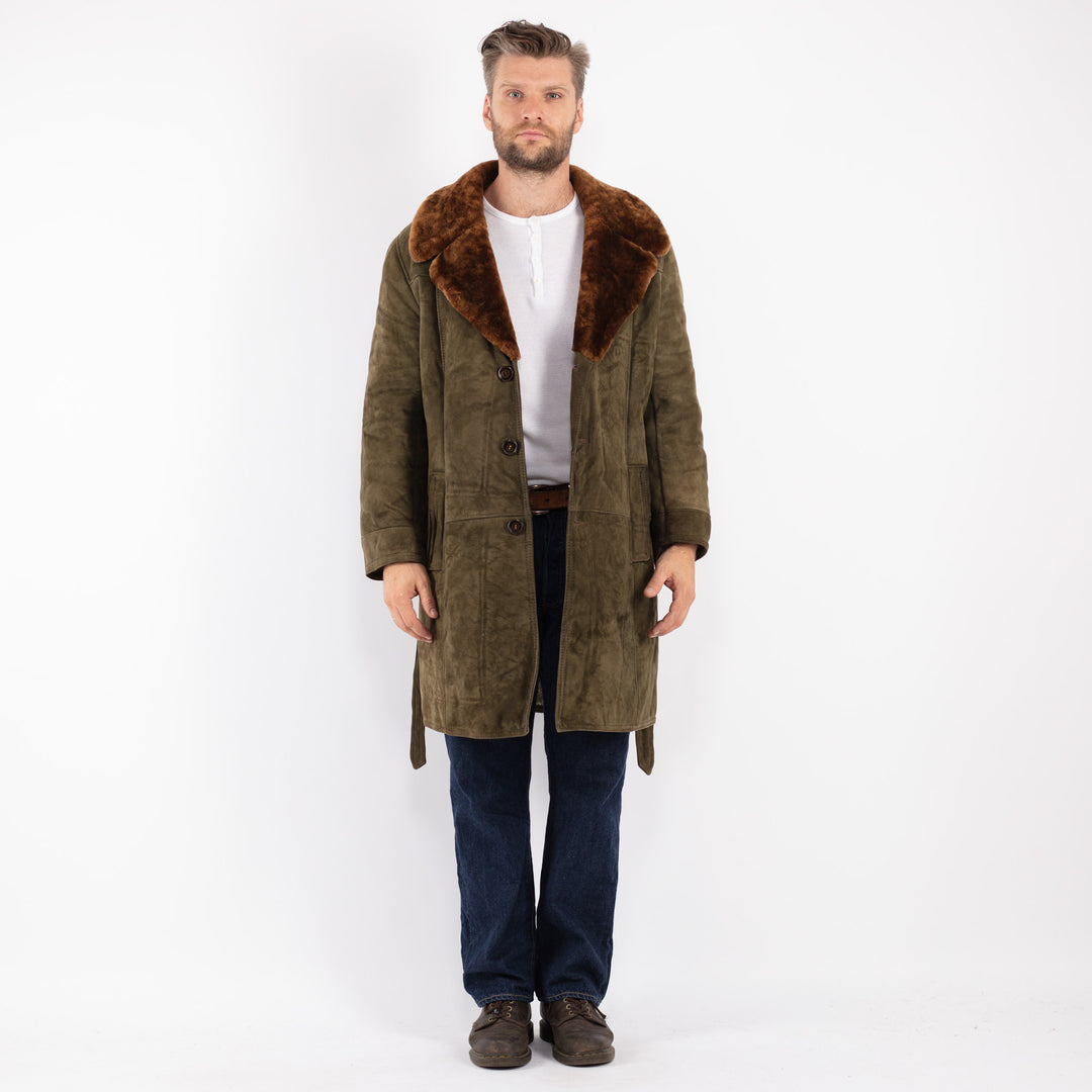 Vintage 70's Men Sheepskin Coat in Green