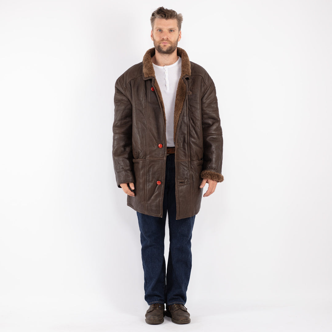 Vintage 90's Men Sheepskin Coat in Brown