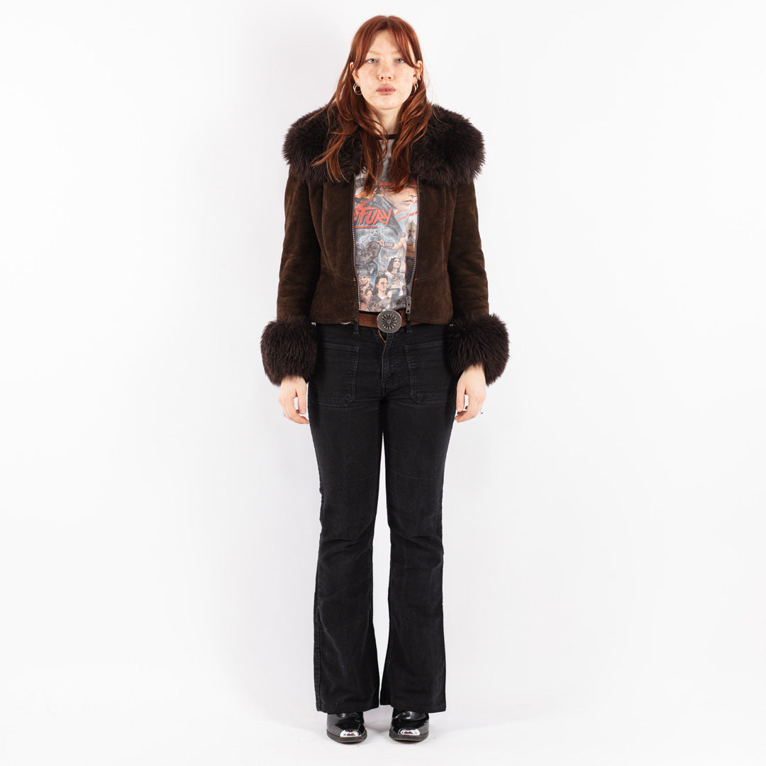 Vintage 70's Women Suede Sherpa Jacket in Brown