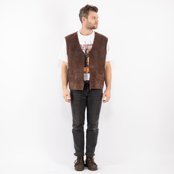 Vintage 80's Men Sheepskin Vest in Brown