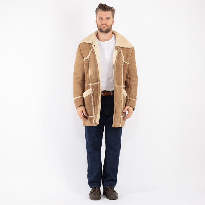 Vintage 70's Men Sheepskin Coat in Beige