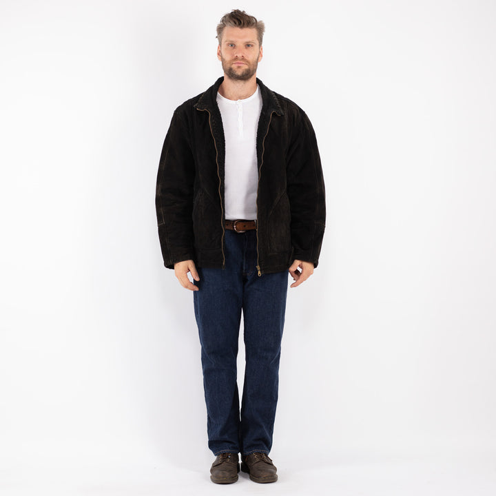 Vintage 90's Men Suede Sherpa Jacket in Black