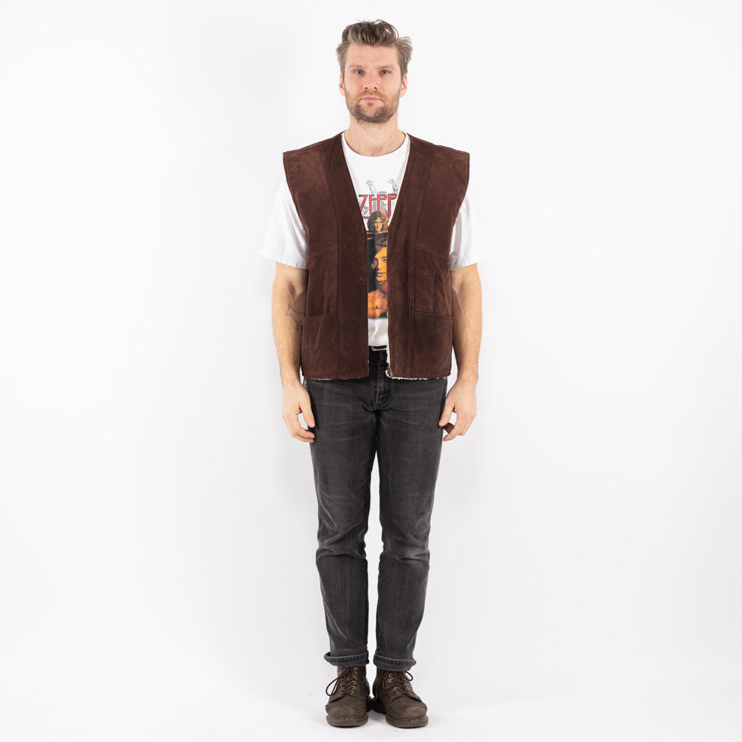 Vintage 90's Men Suede Sherpa Vest in Brown