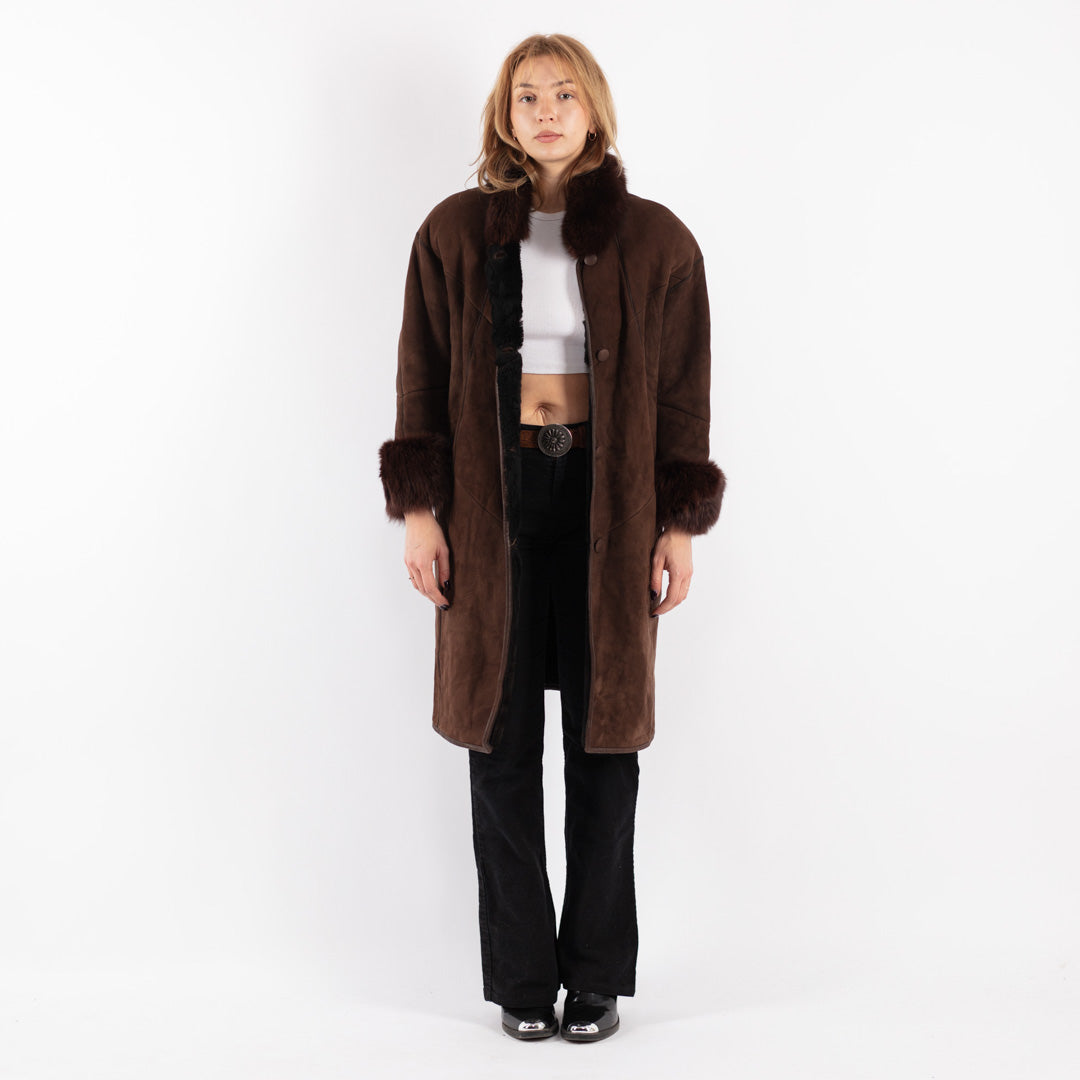 Vintage 80's Women Sheepskin Coat in Brown