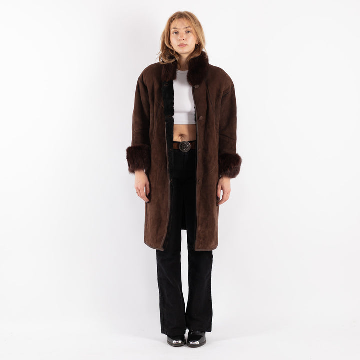 Vintage 80's Women Sheepskin Coat in Brown