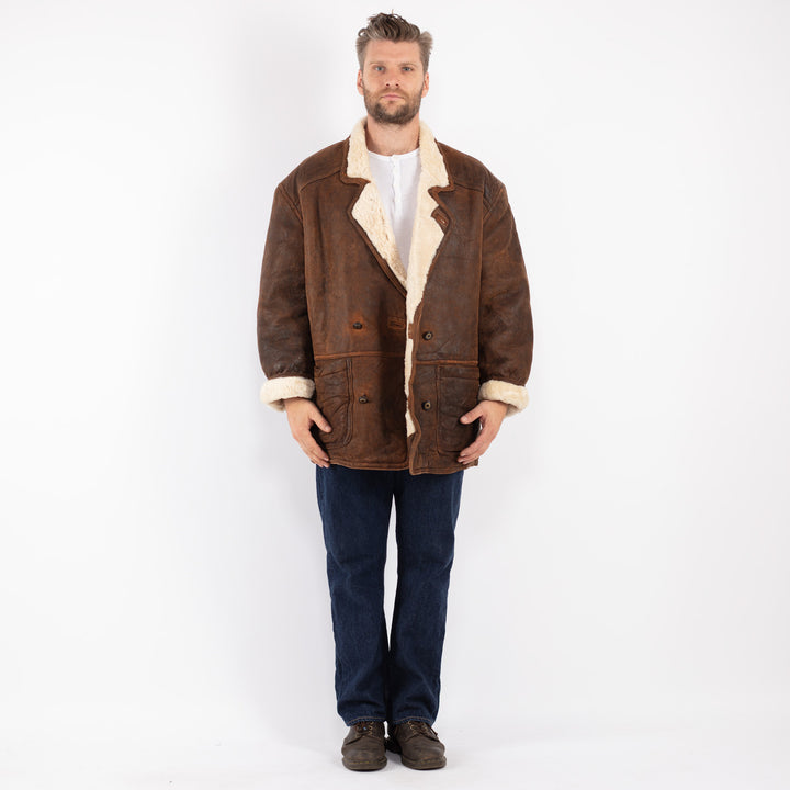 Vintage Men Sheepskin Coat in Brown