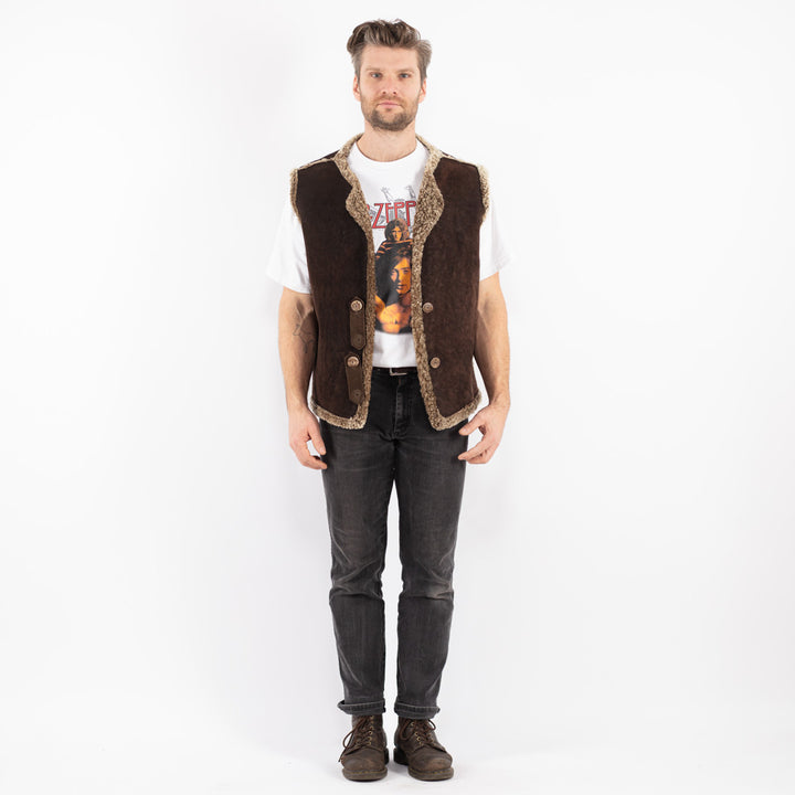 Vintage 70's Men Sheepskin Vest in Brown