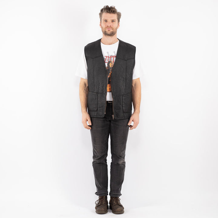 Vintage 90's Men Sheepskin Vest in Black