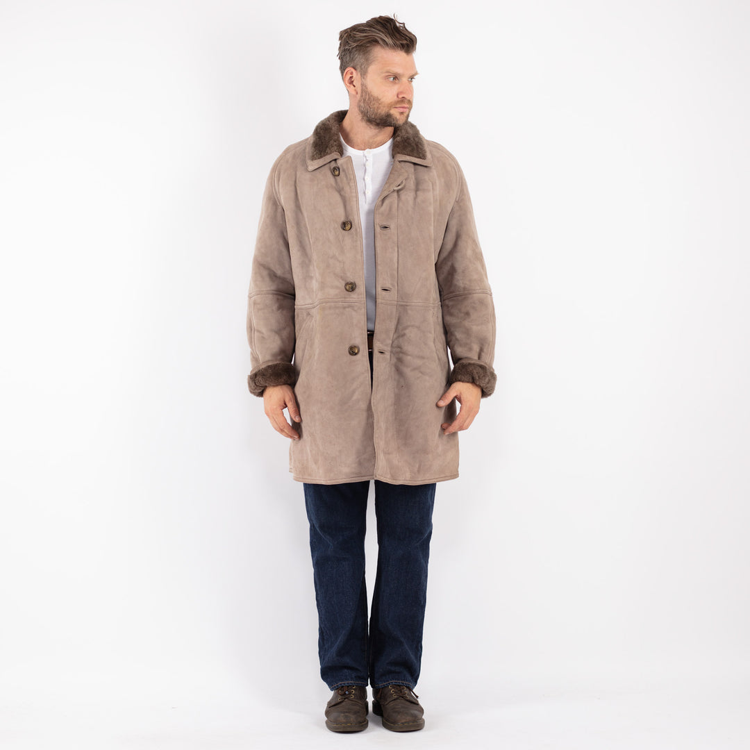 Vintage 70's Men Sheepskin Coat in Beige