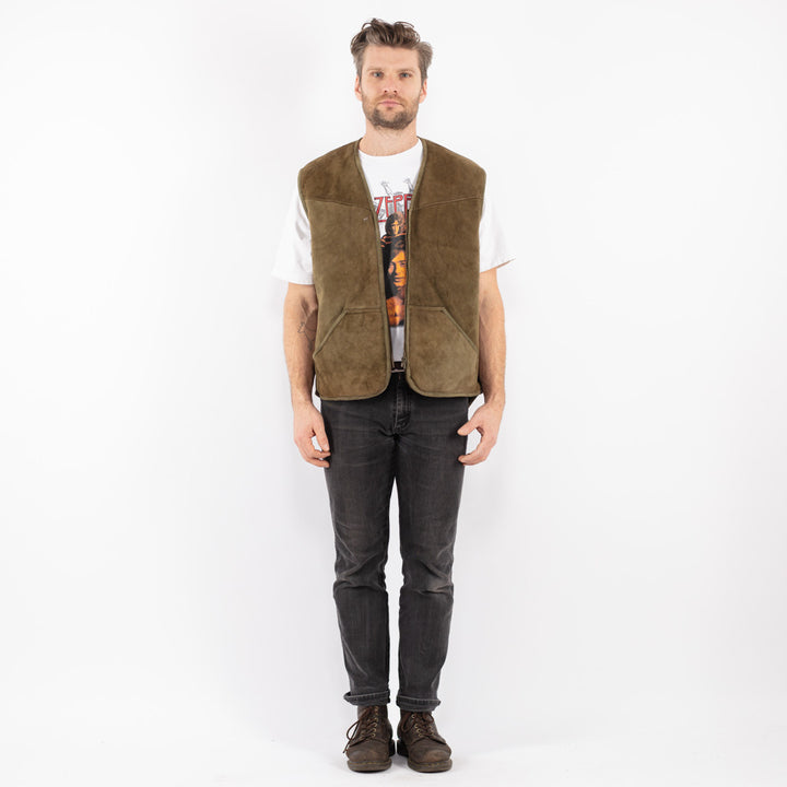 Vintage 70's Men Sheepskin Vest in Green