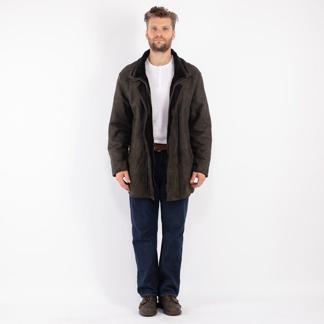 Vintage 90's Men Sheepskin Coat in Gray