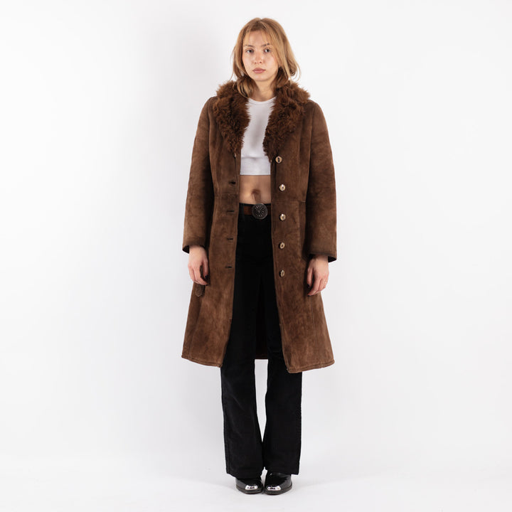 Vintage 70's Women Sheepskin Coat in Brown
