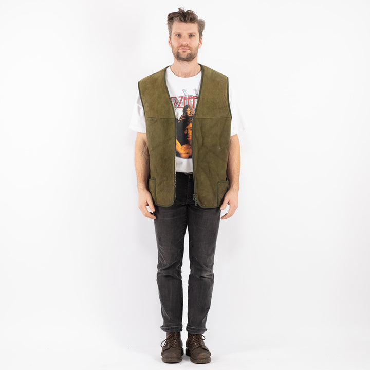 Vintage 70's Men Sheepskin Vest in Green