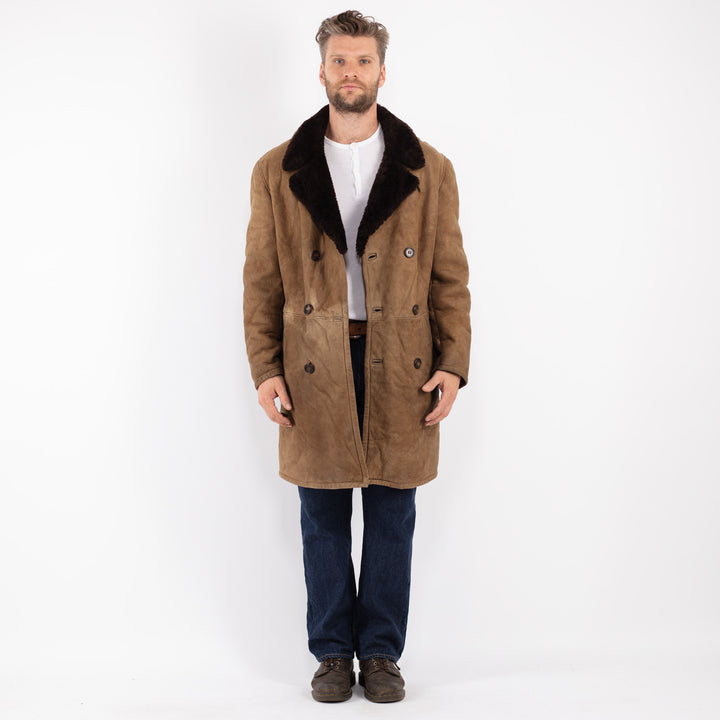 Vintage Men Sheepskin Coat in Brown