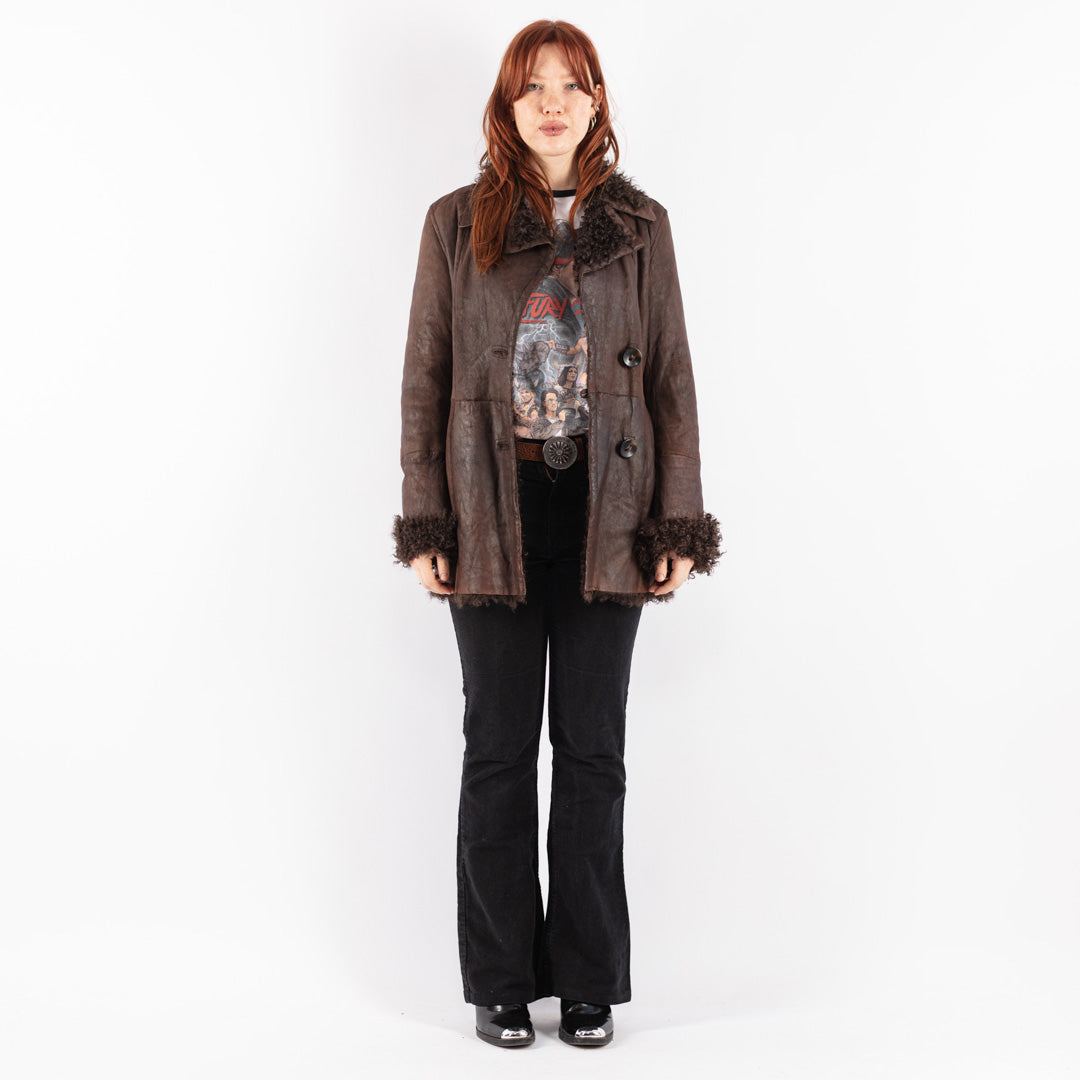 Vintage 80's Women Sheepskin Coat in Brown