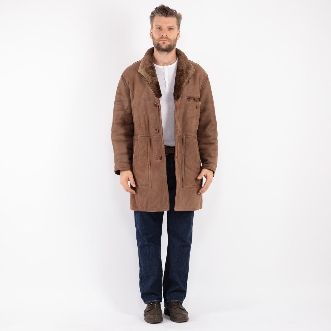 Vintage Men Sheepskin Coat in Brown