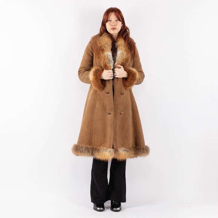 Vintage 70's Women Sheepskin Coat in Brown