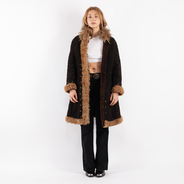 Vintage 70's Women Sheepskin Coat in Brown