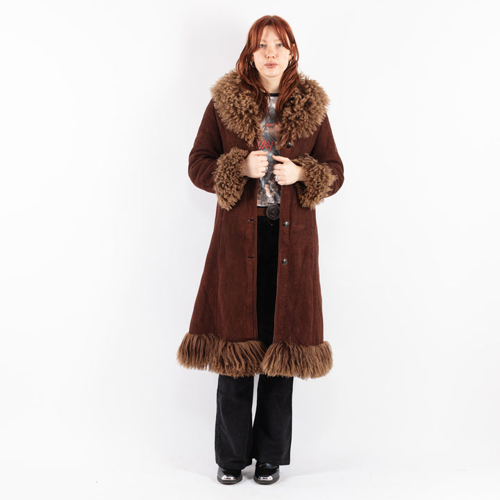 Vintage 70's Women Sheepskin Coat in Brown