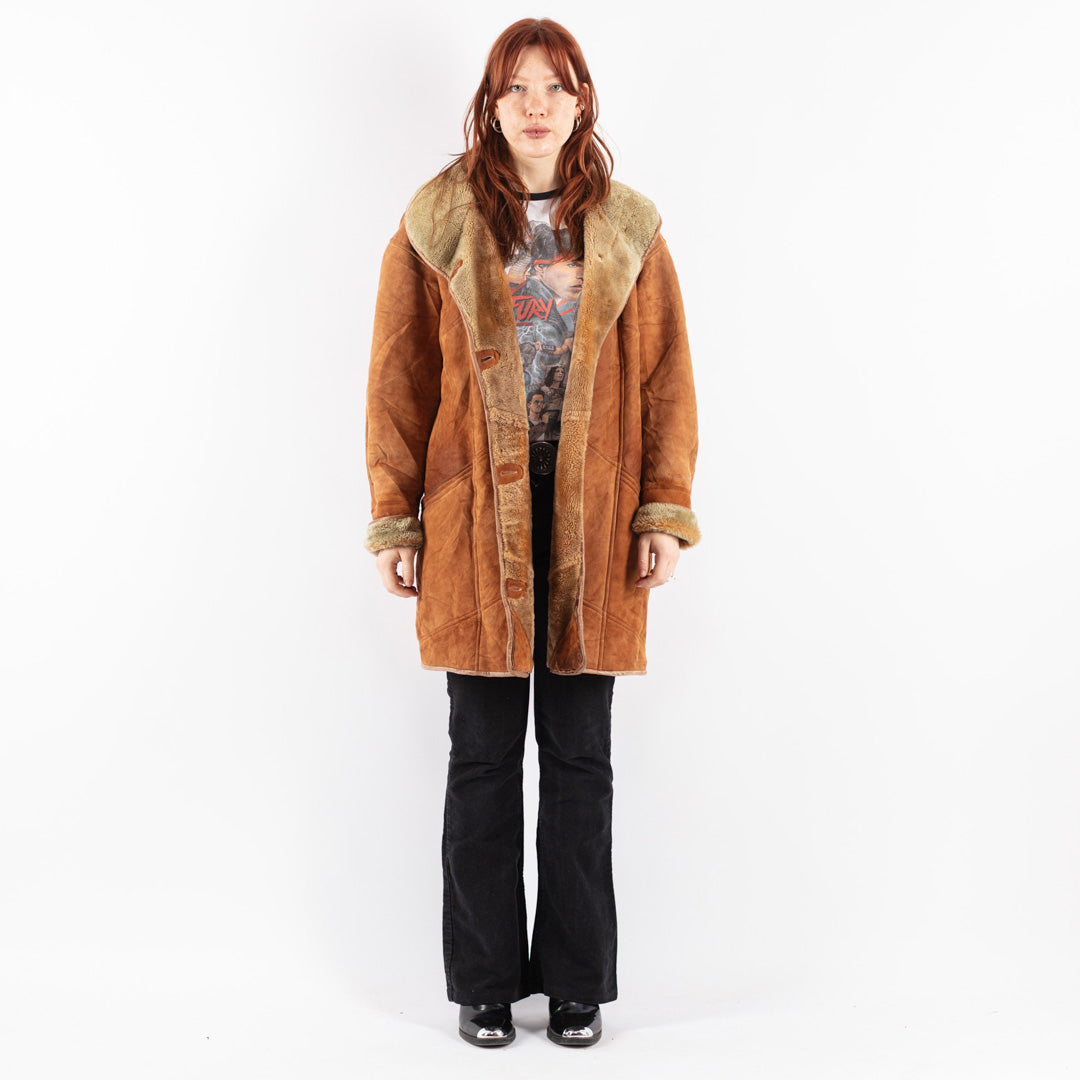 Vintage 80's Women Sheepskin Coat in Brown